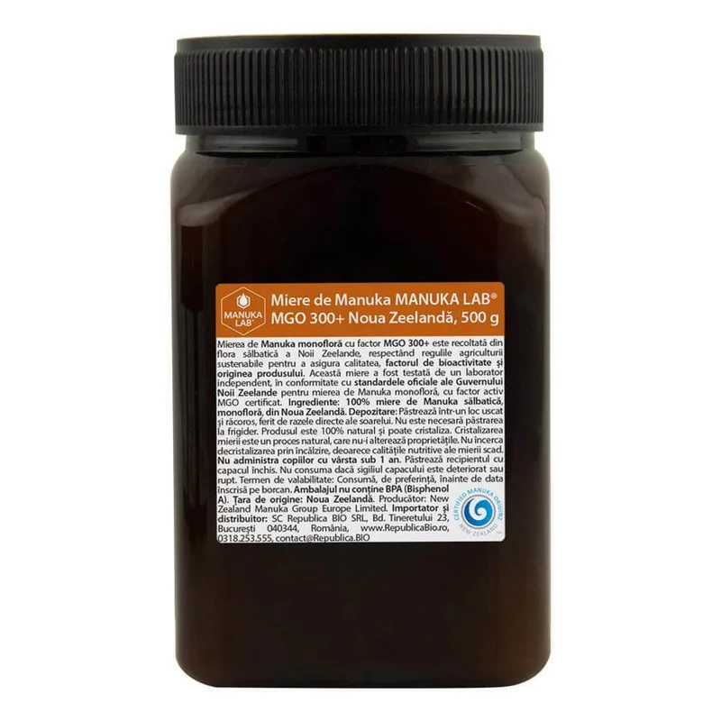 Miere de Manuka Manuka Lab, MGO 300 + Noua Zeelanda, 500 g, naturala